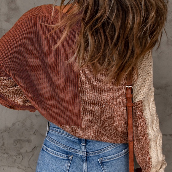 #52 1 Left! Rust Brown Drop Shoulder V Neck Sweater - Picture 2 of 10